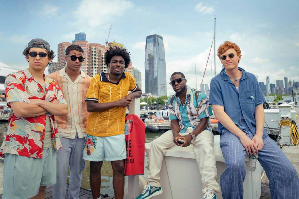 Marcello Hernandez, Mason Gooding, Kam Patterson, Kevin Hart, and Ben Marshall in "72 Hours" still