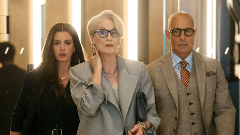 Anne Hathaway, Meryl Streep, and Stanley Tucci in The Devil Wears Prada 2