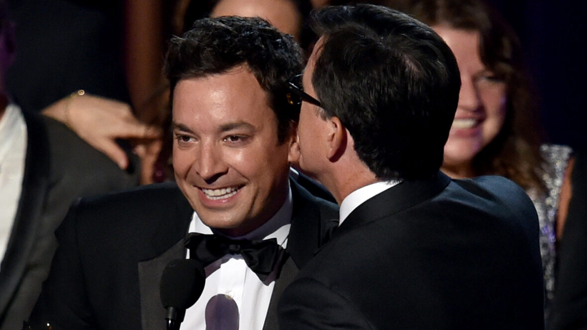 Jimmy Fallon and Stephen Colbert at 66th Annual Primetime Emmy Awards