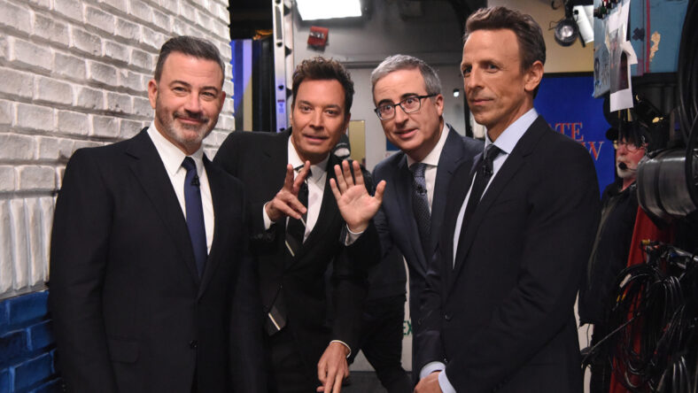 Jimmy Fallon, Jimmy Kimmel, Seth Meyers, and John Oliver visit "The Late Show with Stephen Colbert"