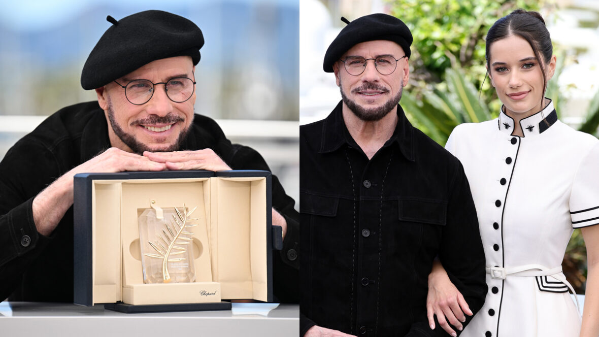 John Travolta Poses with His Palme d’Or Award as He & Daughter Ella Promote Their Movie at Cannes 2026