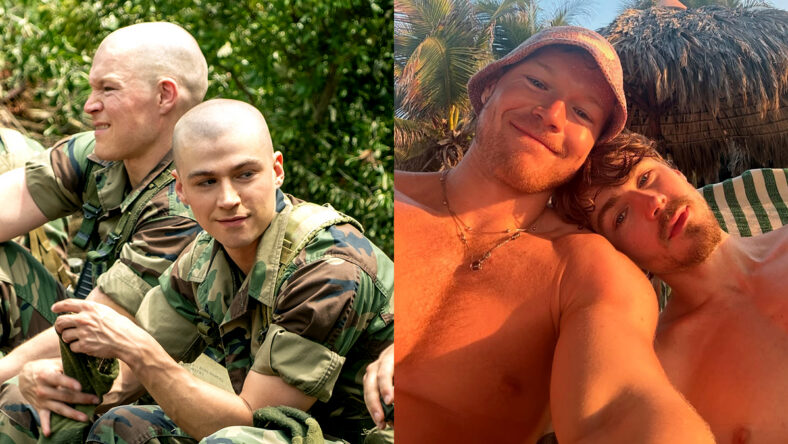 Miles Heizer and Angus O'Brien in the TV show Boots and on vacation in Mexico