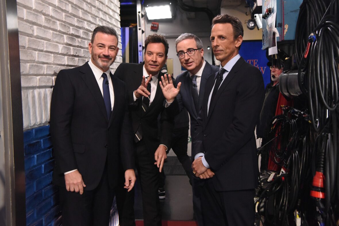 Jimmy Fallon, Jimmy Kimmel, Seth Meyers, and John Oliver visit "The Late Show with Stephen Colbert"