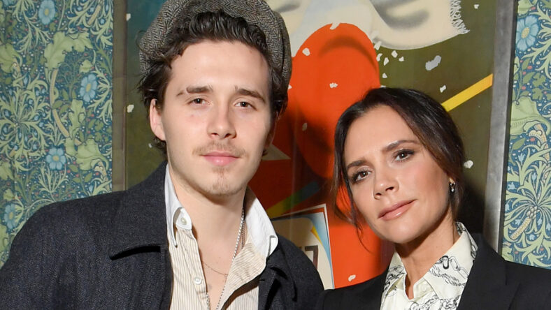 Victoria Beckham & son Brooklyn Beckham stock image