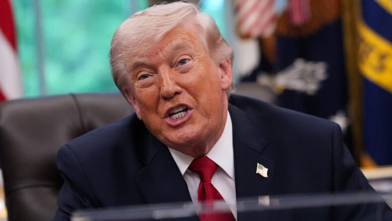 Donald Trump speaking to the press