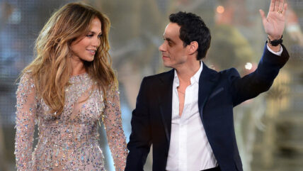 Jennifer Lopez and Marc Anthony hold hands as they appear during the finale of the Q'Viva! The Chosen Live show in 2012