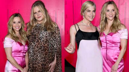 Reese Witherspoon poses with Jennifer Coolidge and Selma Blair at "Elle World"