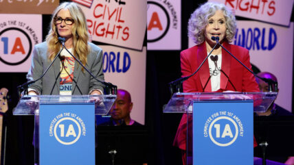 Julia Roberts speaks onstage during the Rise Up, Sing Out: A Concert for the First Amendment / Jane Fonda speaks onstage during the Rise Up, Sing Out: A Concert for the First Amendment