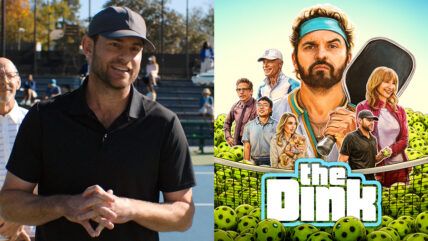 Andy Roddick and Jake Johnson in the pickleball comedy movie The Dink