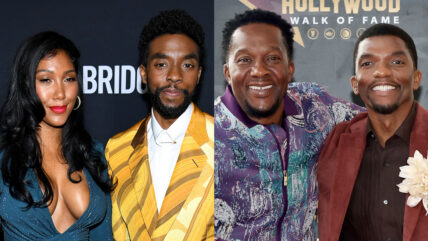 Chadwick Boseman and wife Taylor at an event, His brothers at his posthumous star ceremony