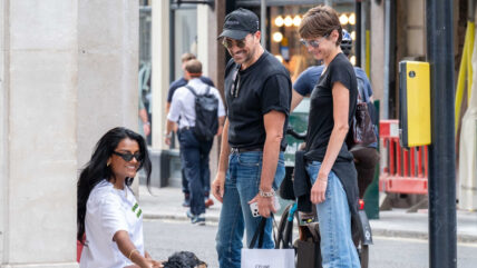 Emma Corrin and Dan Levy run into Simone Ashley and her dog while shopping in London on July 1