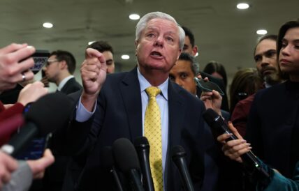 Lindsey Graham speaking to reporters White House Officials Hold All-Members Briefings On Iran Strikes For House And Senate