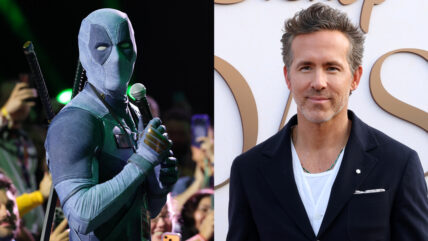 Ryan Reynolds wears a denim Deadpool costume at Comic-Con