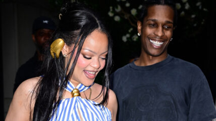 Rihanna and A$AP Rocky smile while leaving hotel in NYC