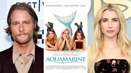 Jake McDorman and Emma Roberts file photos next to the Aquamarine movie poster