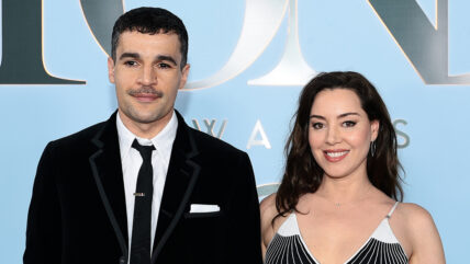 Aubrey Plaza and Christopher Abbott pose together at the Tony Awards