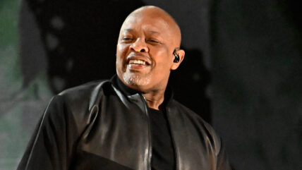 Dr Dre performs on stage at the FIREAID benefit concert