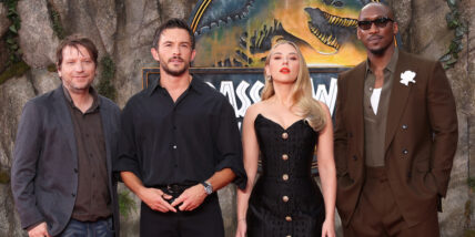 The cast of Jurassic World Rebirth at a premiere in 2025