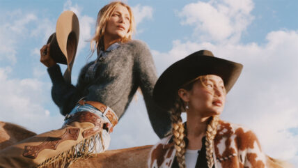 Bella and Gigi Hadid photographed in western wear at Diamond Cross Ranch for Guest In Residence's Fall campaign