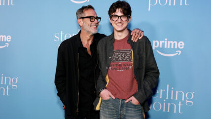 Jeffrey Dean Morgan looks at his son August Morgan while at Sterling Point premiere.