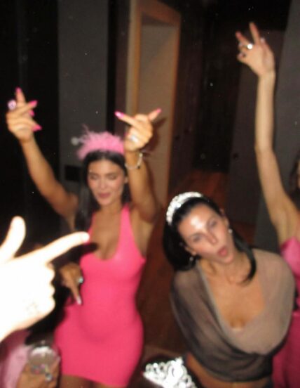 kim kardashian pink dress kylie's birthday Inside Kylie Jenner's Party - See Photos of Famous Guests, 'Princess Kitty' Decorations, & Hot Latex Dress! | Just Jared Women's Summer Solid Color RESTOCK19JUN26 Style:With Choker +Gloves