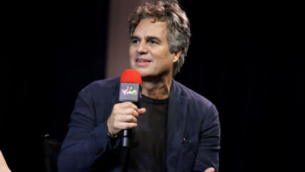 Mark Ruffalo speaks into a microphone.