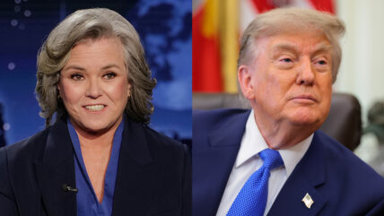 Still of Rosie O'Donnell on Jimmy Kimmel Live; Photo of Donald Trump in the Oval Office