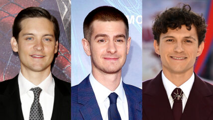 Tobey Maguire, Andrew Garfield, and Tom Holland on red carpets at their respective Spider-Man premieres