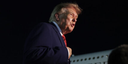 Donald Trump speaks to reporters after stepping off Air Force One on August 11, 2026 in Joint Base Andrews, Maryland.