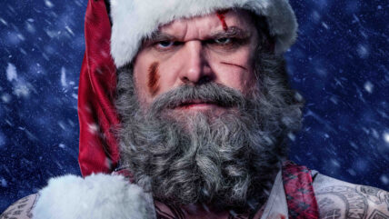 Close-up of David Harbour as Santa in the Violent Night 2 poster.
