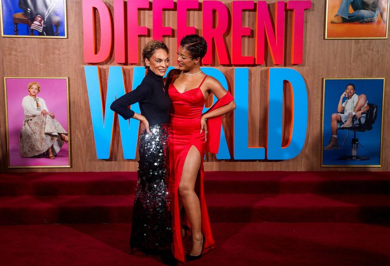 Jasmine Guy and Maleah Joi Moon pose for a photo at the A Different World premiere