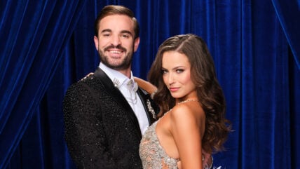 Conner Leavitt and Adele Zaikman pose for a cast portrait for DWTS season 35