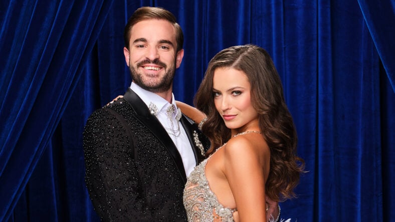 Conner Leavitt and Adele Zaikman pose for a cast portrait for DWTS season 35