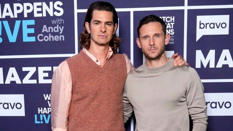 Andrew Garfield and Jamie Bell pose together at Watch What Happens Live!