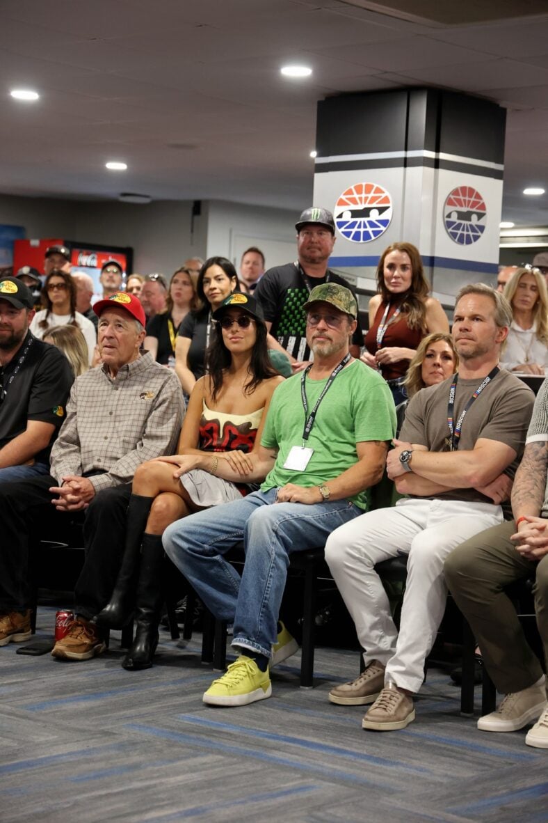Brad Pitt and Ines de Ramon attend driver's meeting ahead of NASCAR race in Bristol