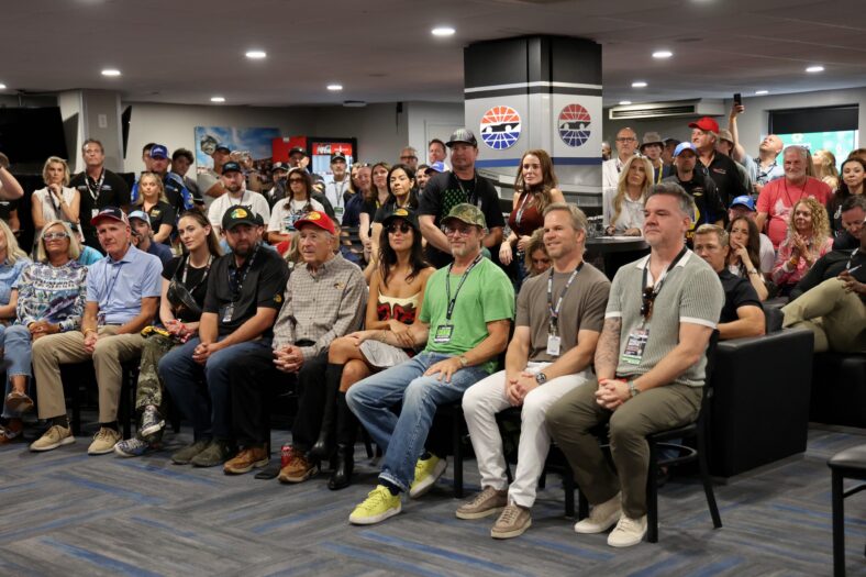 Brad Pitt and Ines de Ramon attend driver's meeting ahead of NASCAR race in Bristol