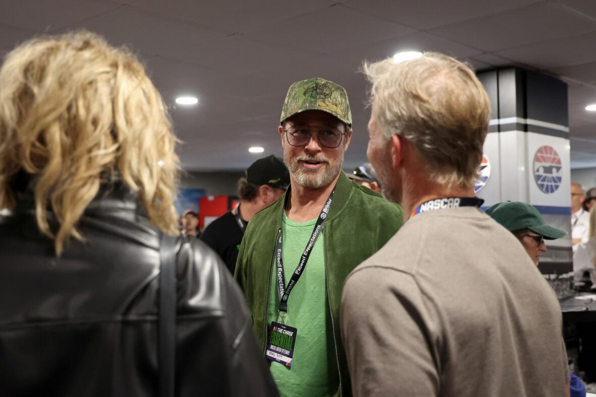 Brad Pitt attends the NASCAR race in Bristol