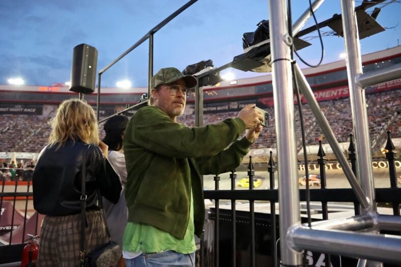 Brad Pitt attends the NASCAR Bass Pro Shops night race