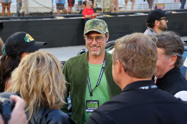 Brad Pitt attends the NASCAR race in Bristol