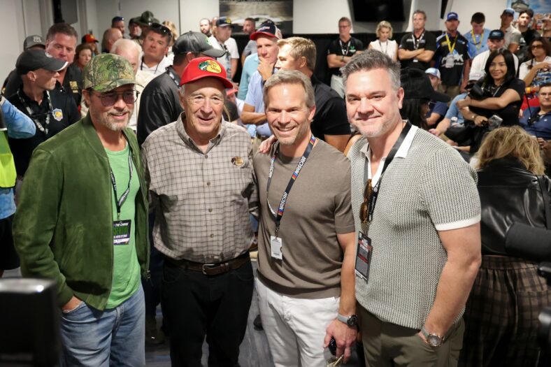 Brad Pitt attends the NASCAR race in Bristol
