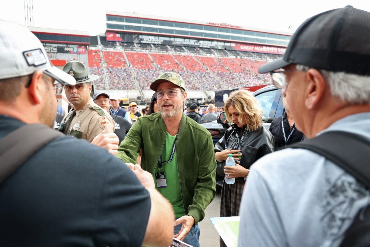 Brad Pitt attends the NASCAR race in Bristol
