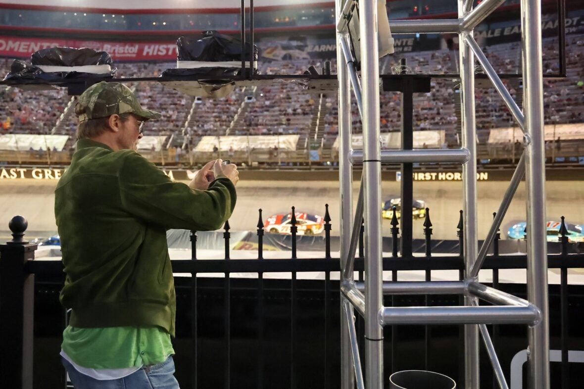 Brad Pitt attends the NASCAR race in Bristol