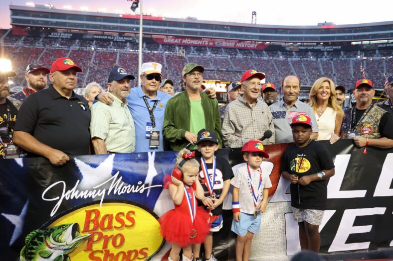 Brad Pitt attends the NASCAR race in Bristol