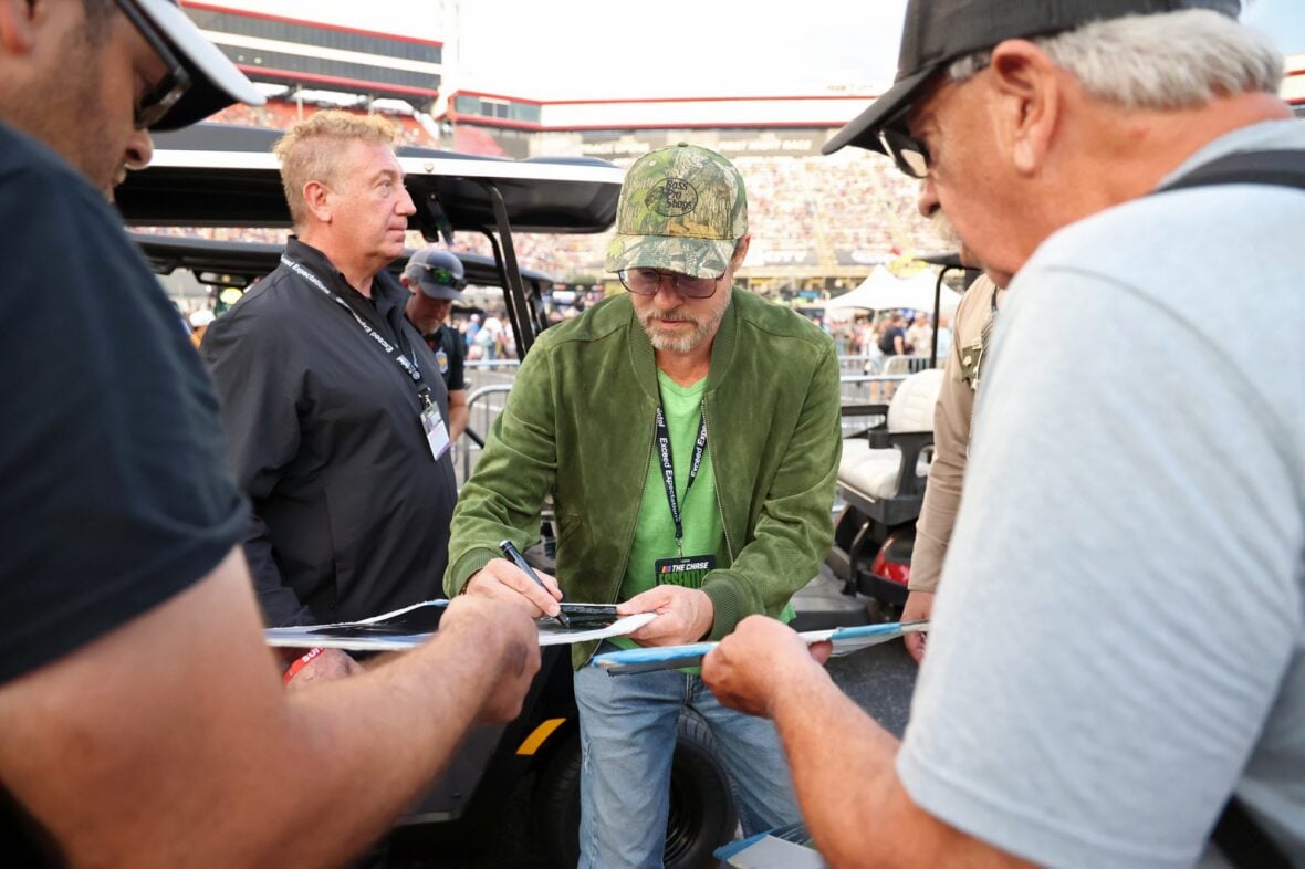 Brad Pitt attends the NASCAR race in Bristol