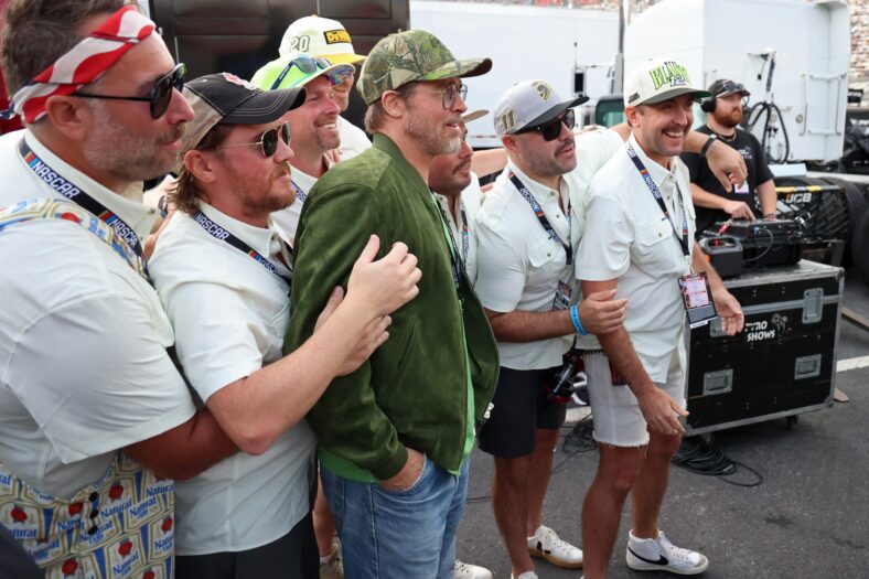Brad Pitt attends the NASCAR race in Bristol