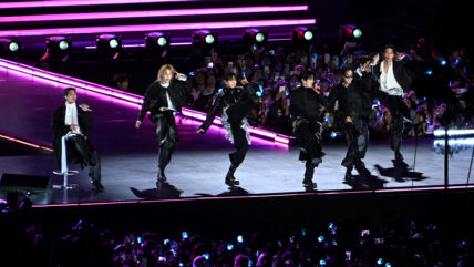 BTS perform onstage during comeback concert at Gwanghwamun Square in March 2026 in Seoul, South Korea.