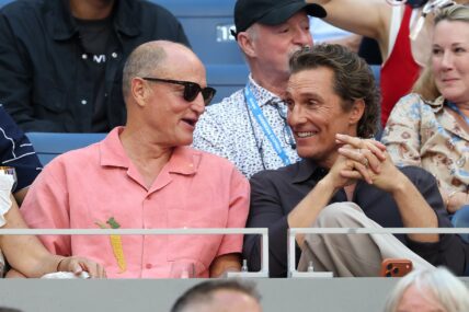 Woody Harrelson and Matthew McConaughey sitting together at US Open semifinals.