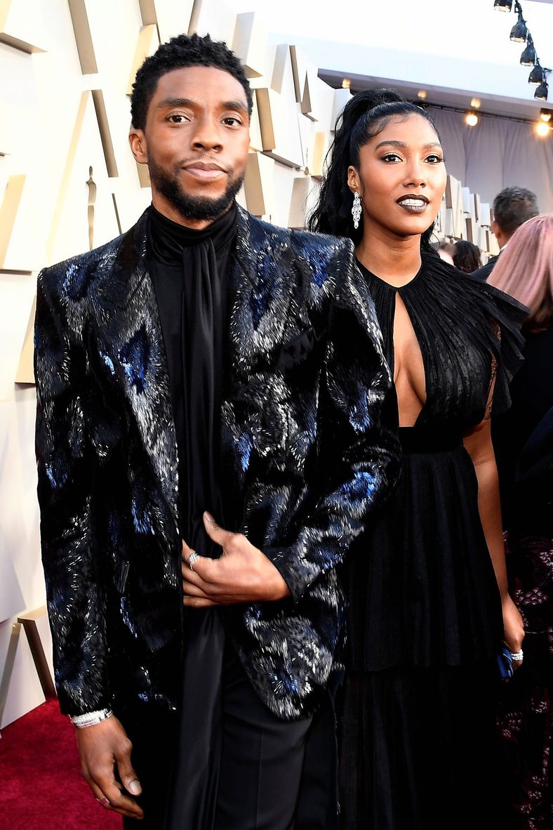 Chadwick Boseman and Taylor Simone Ledward walk the red carpet at the 91st Annual Academy Awards