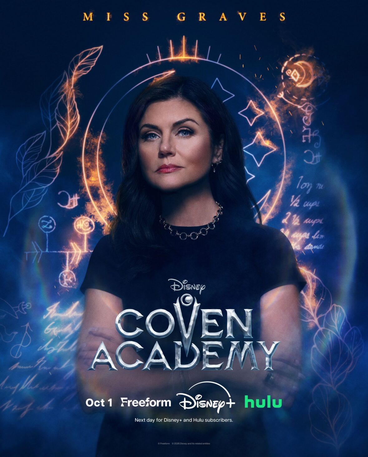 Character poster for Tiffani Thiesen as Miss Graves in Coven Academy