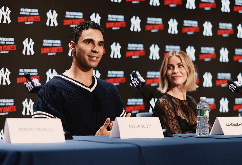Austin Scott and Julianne Hough at a press conference announcing the Damn Yankees revival